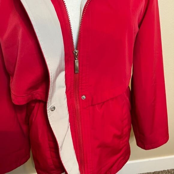 Liz Claiborne coat jacket red water resistant lined pockets zipper buttons Sz M - Picture 4 of 11